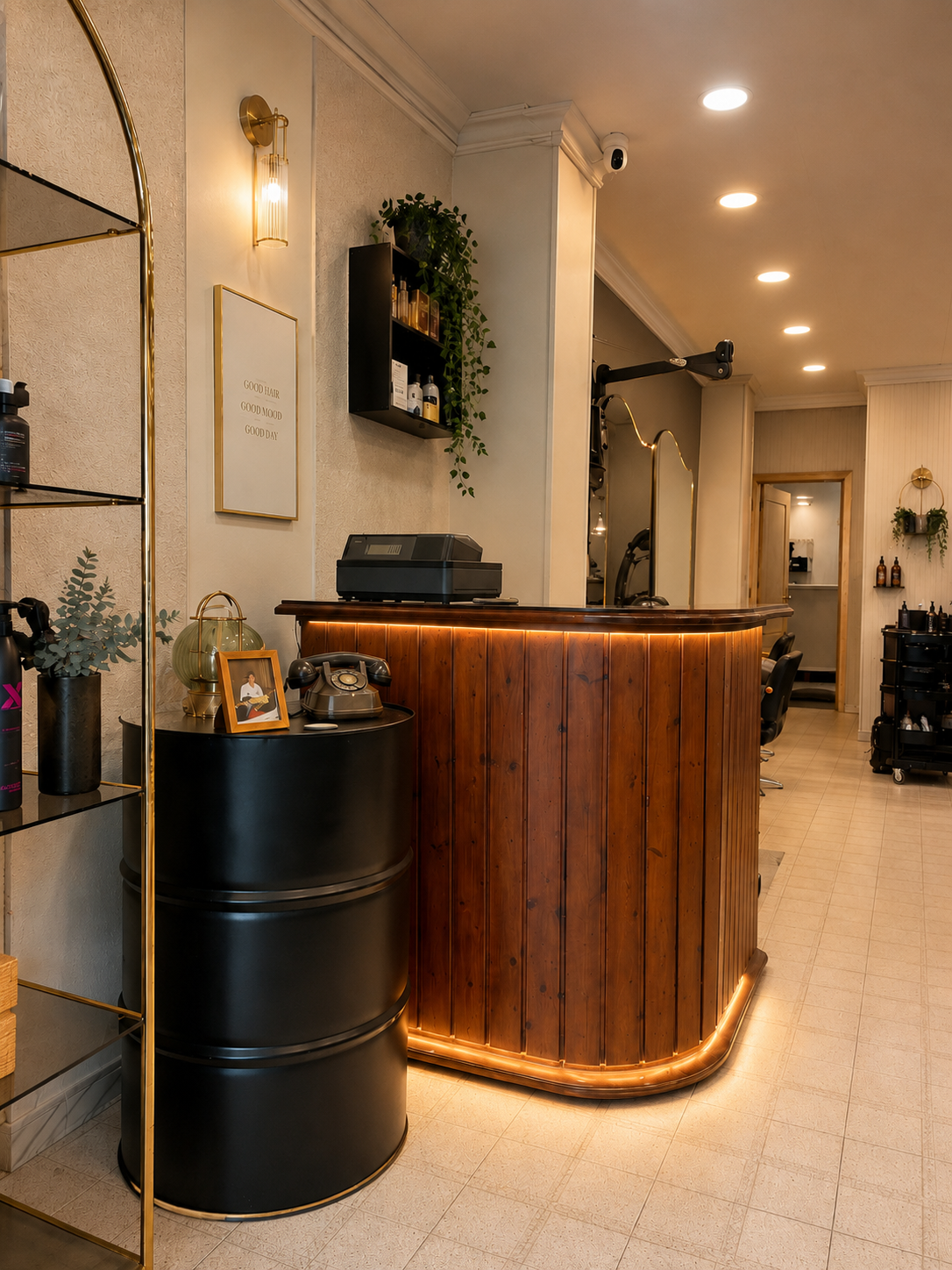 Recepción de madera de Peluquería Climent